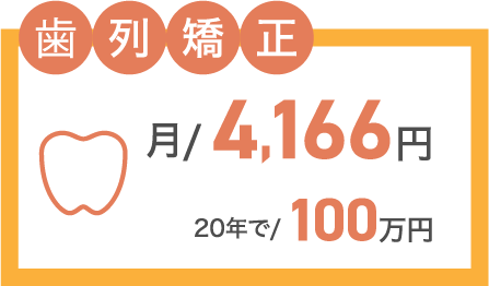 歯列矯正 月/4,166円 20年で/100万円